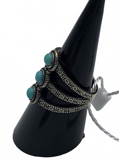 Felicia Design "FD" Sterling Silver 4.9g Turquoise Native/Engraved 5.5 Ring