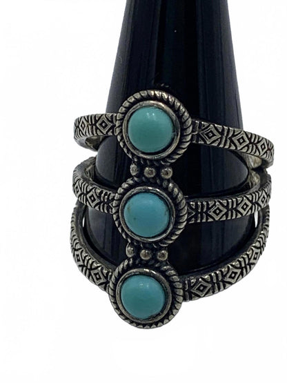 Felicia Design "FD" Sterling Silver 4.9g Turquoise Native/Engraved 5.5 Ring