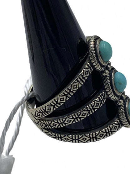 Felicia Design "FD" Sterling Silver 4.9g Turquoise Native/Engraved 5.5 Ring