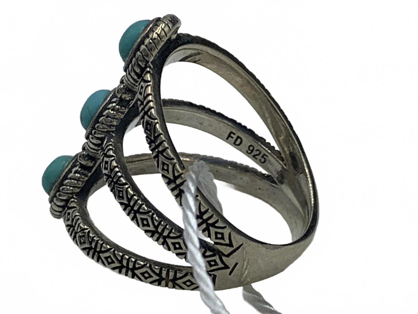 Felicia Design "FD" Sterling Silver 4.9g Turquoise Native/Engraved 5.5 Ring