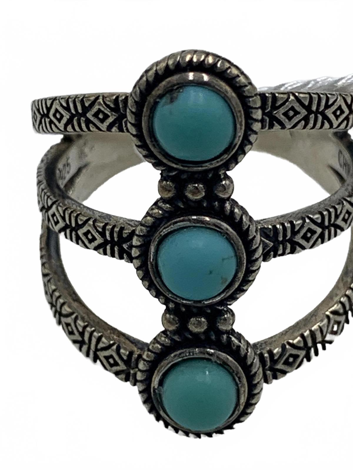 Felicia Design "FD" Sterling Silver 4.9g Turquoise Native/Engraved 5.5 Ring