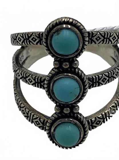 Felicia Design "FD" Sterling Silver 4.9g Turquoise Native/Engraved 5.5 Ring
