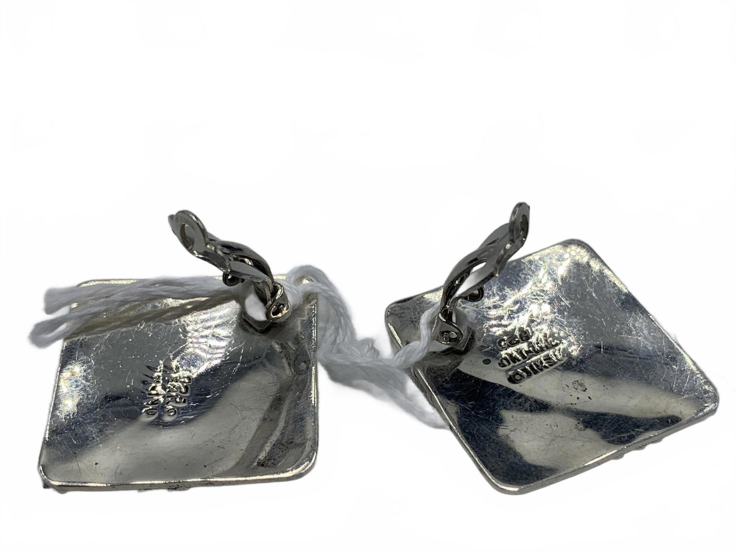 Taxco Sterling Silver 21g Abstract Squares and Stripes 1" Fine Clip-On Earrings