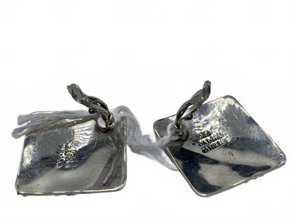 Taxco Sterling Silver 21g Abstract Squares and Stripes 1" Fine Clip-On Earrings