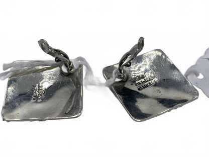 Taxco Sterling Silver 21g Abstract Squares and Stripes 1" Fine Clip-On Earrings