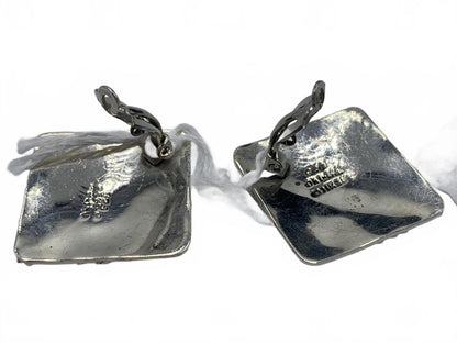 Taxco Sterling Silver 21g Abstract Squares and Stripes 1" Fine Clip-On Earrings