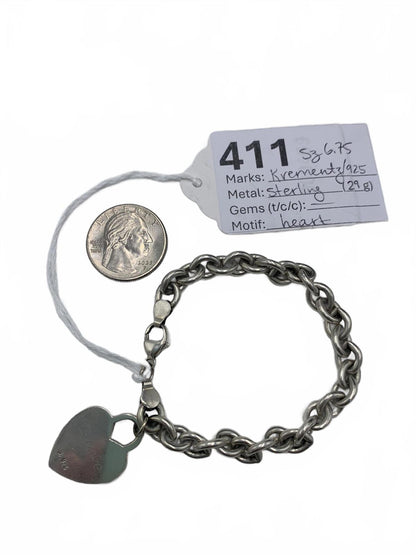 Krementz 925 Sterling Silver 29g Round Link Charm 6.75" Personalized Bracelet