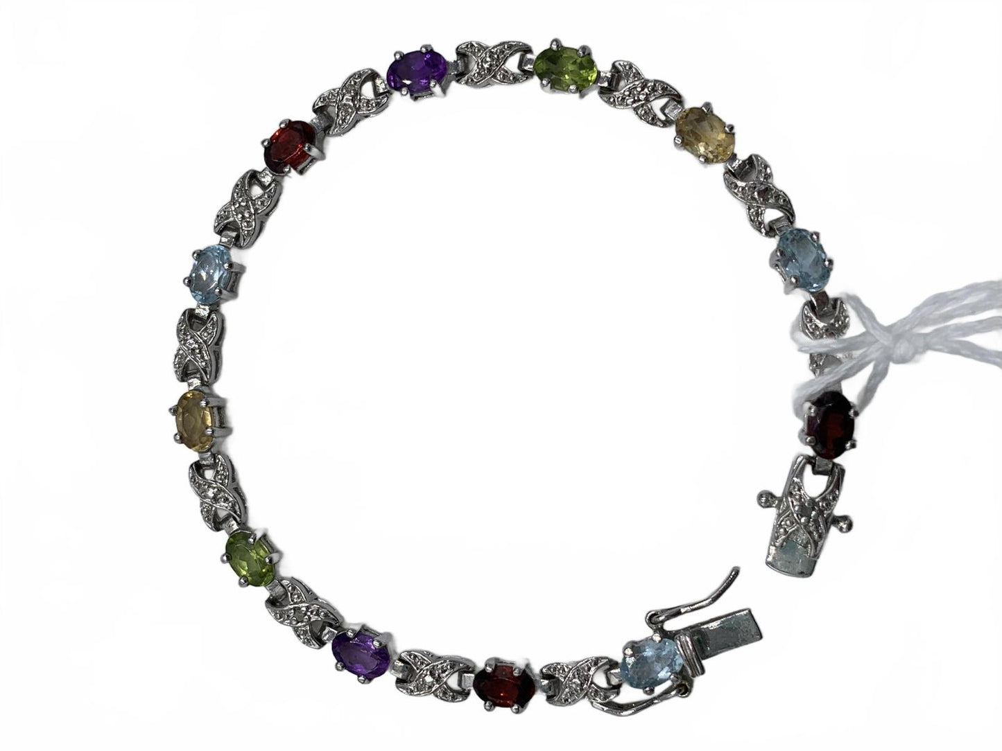 Ross Simons Sterling Silver Amethyst, Peridot, Garnet 6.75" Bracelet