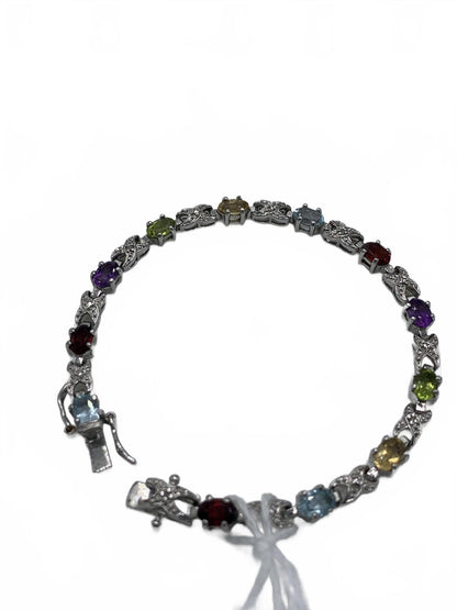 Ross Simons Sterling Silver Amethyst, Peridot, Garnet 6.75" Bracelet