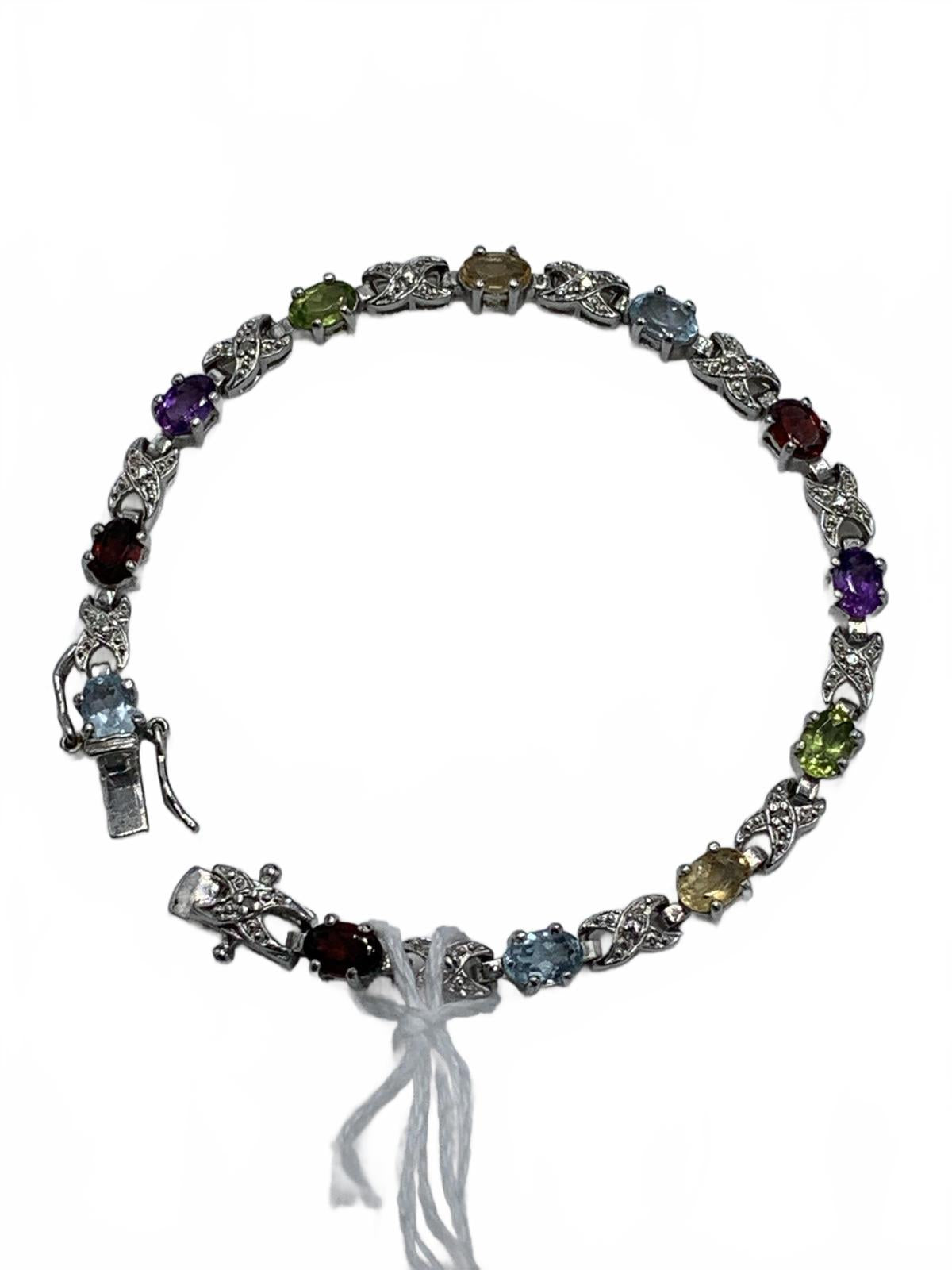 Ross Simons Sterling Silver Amethyst, Peridot, Garnet 6.75" Bracelet