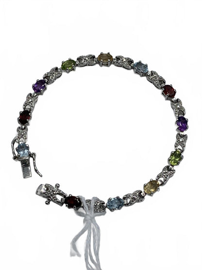 Ross Simons Sterling Silver Amethyst, Peridot, Garnet 6.75" Bracelet