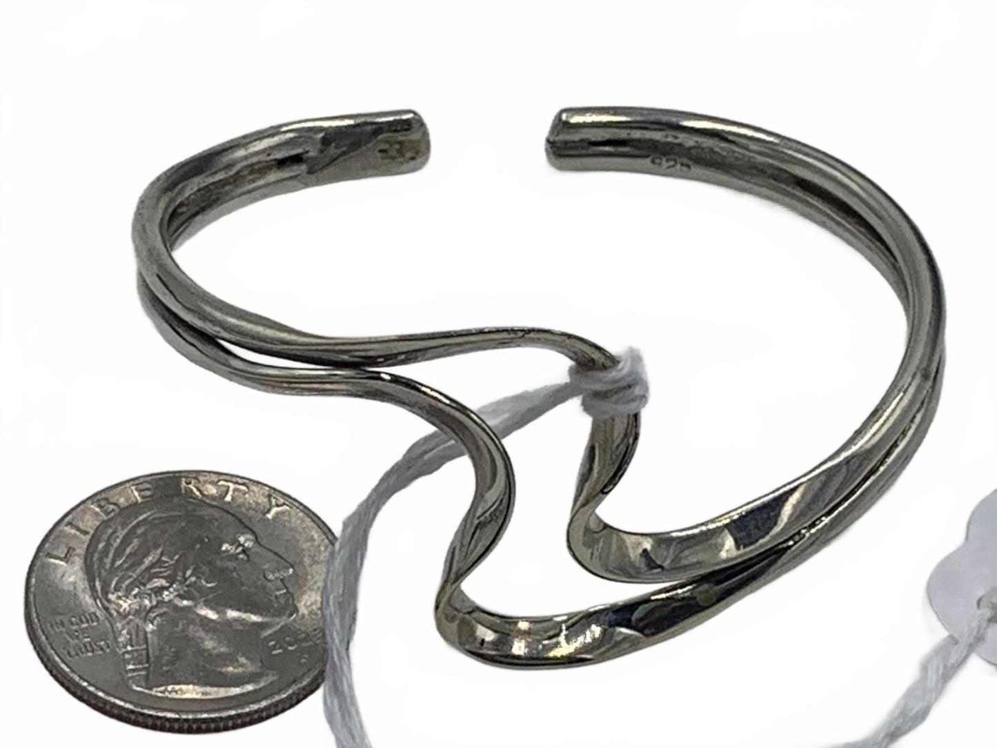 925 Sterling Silver 20g Freeform/Wave Size 6.5 Fine Cuff Bracelet