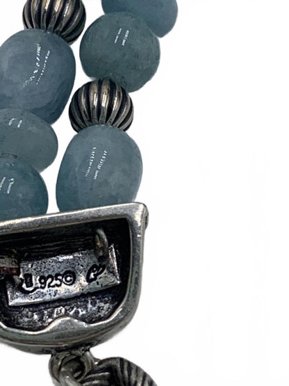 Relios Carolyn Pollack Sterling Silver Aquamarine/Aventurine Beads 6.5-7.5"