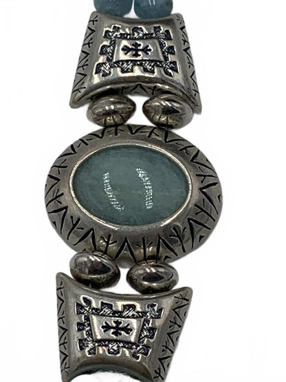 Relios Carolyn Pollack Sterling Silver Aquamarine/Aventurine Beads 6.5-7.5"