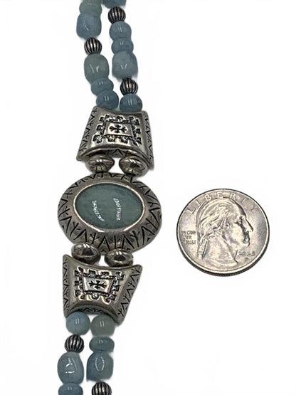 Relios Carolyn Pollack Sterling Silver Aquamarine/Aventurine Beads 6.5-7.5"