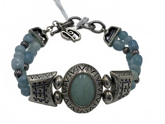 Relios Carolyn Pollack Sterling Silver Aquamarine/Aventurine Beads 6.5-7.5"