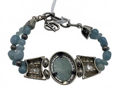 Relios Carolyn Pollack Sterling Silver Aquamarine/Aventurine Beads 6.5-7.5"