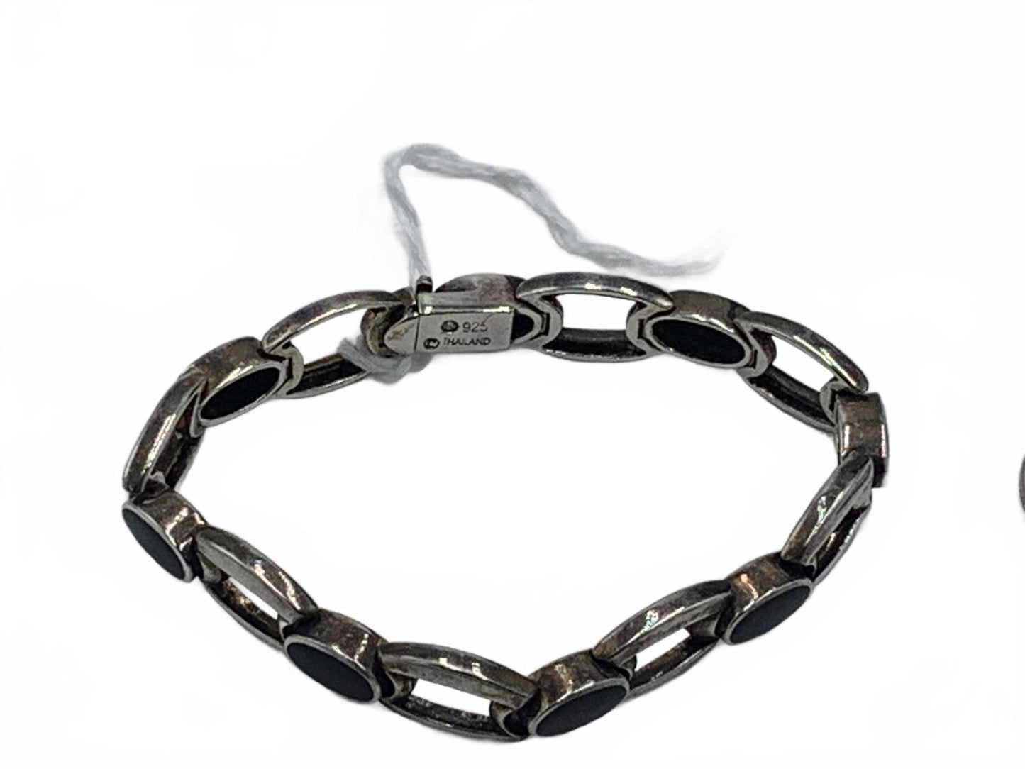 Thailand 925 Sterling Silver 24g Black Onyx Tennis/Link 6.75 Fine Bracelet