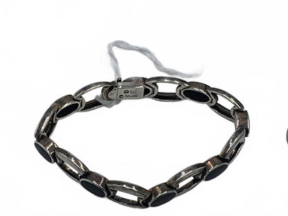 Thailand 925 Sterling Silver 24g Black Onyx Tennis/Link 6.75 Fine Bracelet