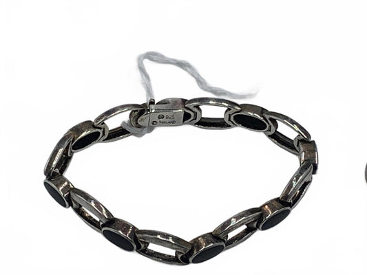 Thailand 925 Sterling Silver 24g Black Onyx Tennis/Link 6.75 Fine Bracelet