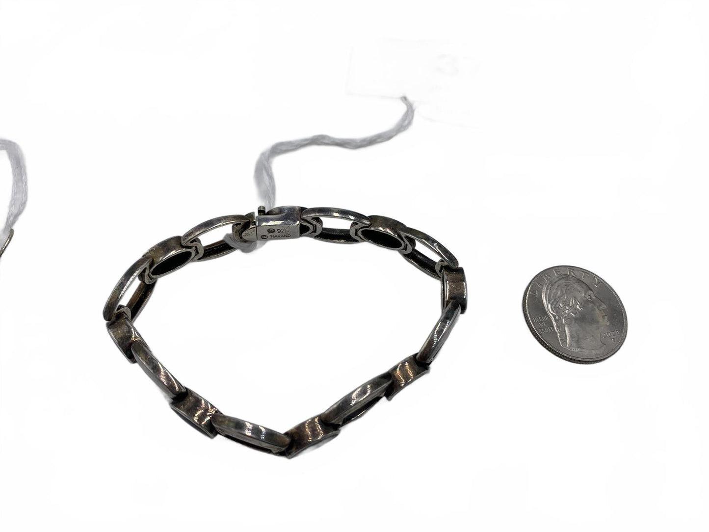 Thailand 925 Sterling Silver 24g Black Onyx Tennis/Link 6.75 Fine Bracelet