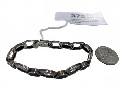 Thailand 925 Sterling Silver 24g Black Onyx Tennis/Link 6.75 Fine Bracelet