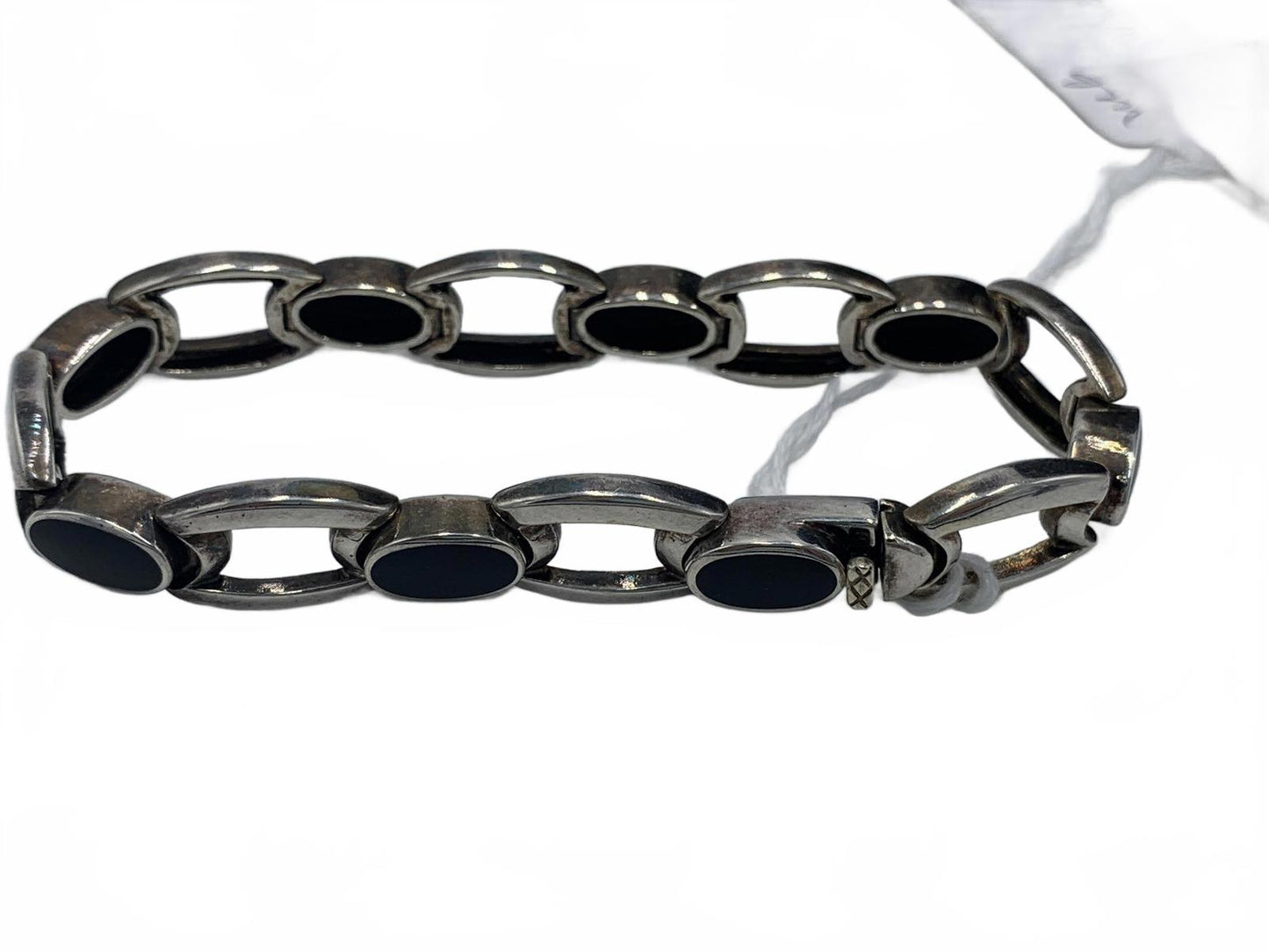 Thailand 925 Sterling Silver 24g Black Onyx Tennis/Link 6.75 Fine Bracelet