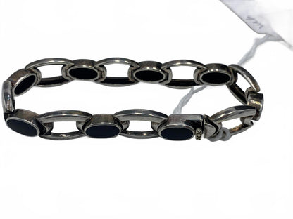 Thailand 925 Sterling Silver 24g Black Onyx Tennis/Link 6.75 Fine Bracelet