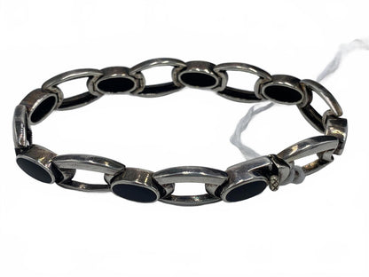 Thailand 925 Sterling Silver 24g Black Onyx Tennis/Link 6.75 Fine Bracelet