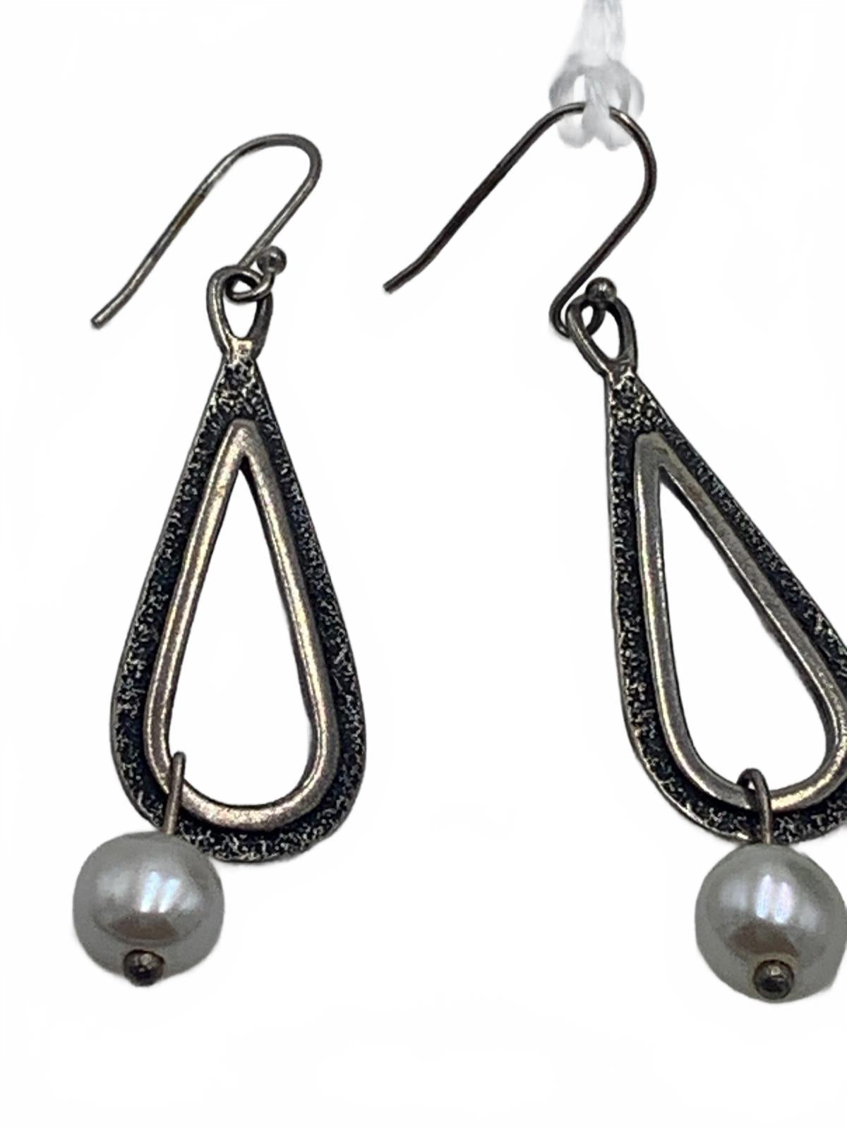 Israel Sterling Silver 6.3g Natural Pearl Teardrop 3" Fine Hook Dangle Earrings
