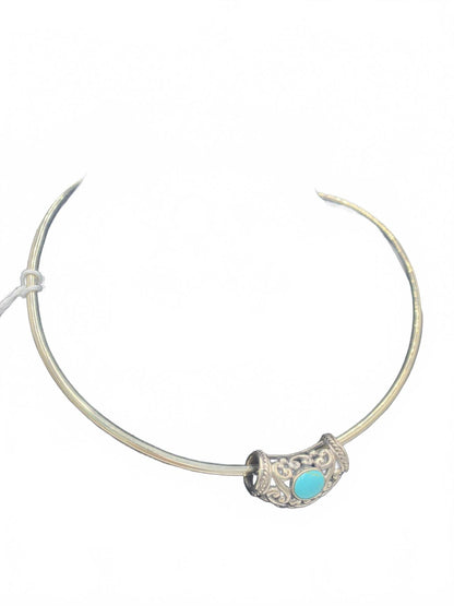 Sterling Silver Filigree & Turquoise Bezel-Set Cabuchon Necklace Enhancer