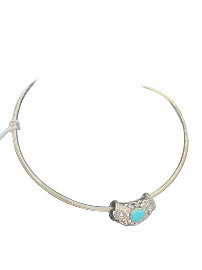 Sterling Silver Filigree & Turquoise Bezel-Set Cabuchon Necklace Enhancer