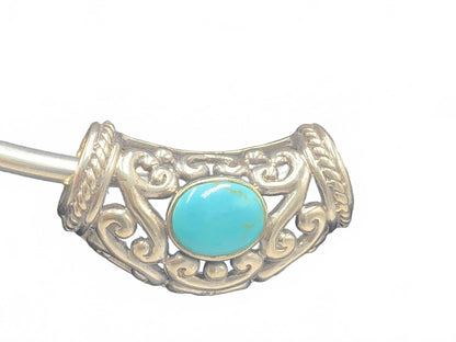 Sterling Silver Filigree & Turquoise Bezel-Set Cabuchon Necklace Enhancer