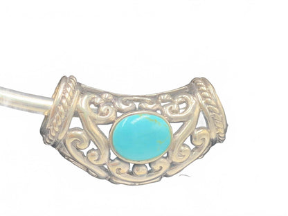 Sterling Silver Filigree & Turquoise Bezel-Set Cabuchon Necklace Enhancer