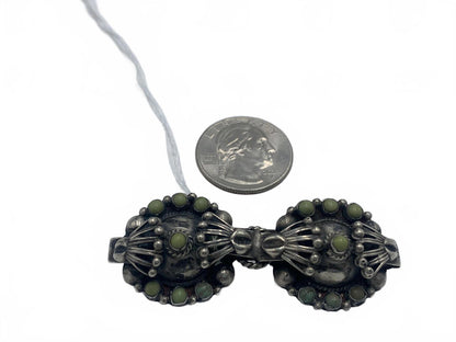 Native Mexico Sterling Silver & Turquoise Cabuchon Ornate Brooch