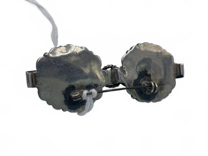 Native Mexico Sterling Silver & Turquoise Cabuchon Ornate Brooch