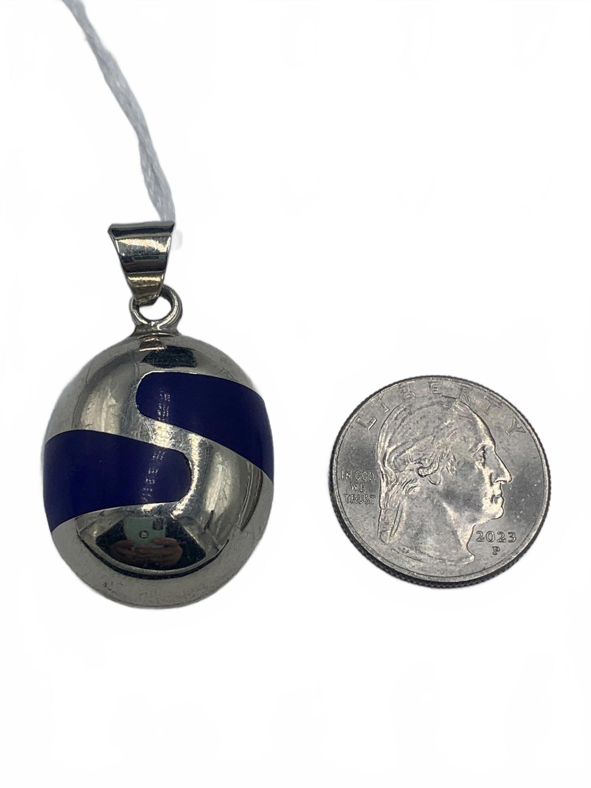 Taxco Freeform Sterling Silver Inlaid Abstract Motif Pendant