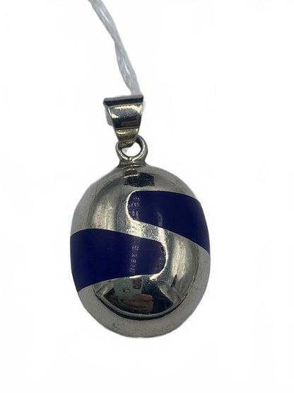 Taxco Freeform Sterling Silver Inlaid Abstract Motif Pendant