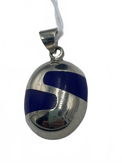 Taxco Freeform Sterling Silver Inlaid Abstract Motif Pendant