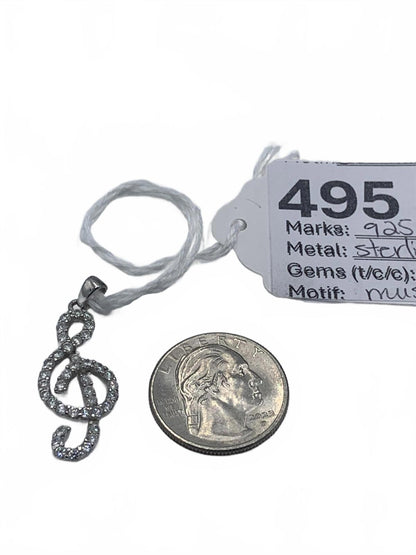 Sterling Silver & Cubic Zirconia Treble-Clef Music Motif Pendant
