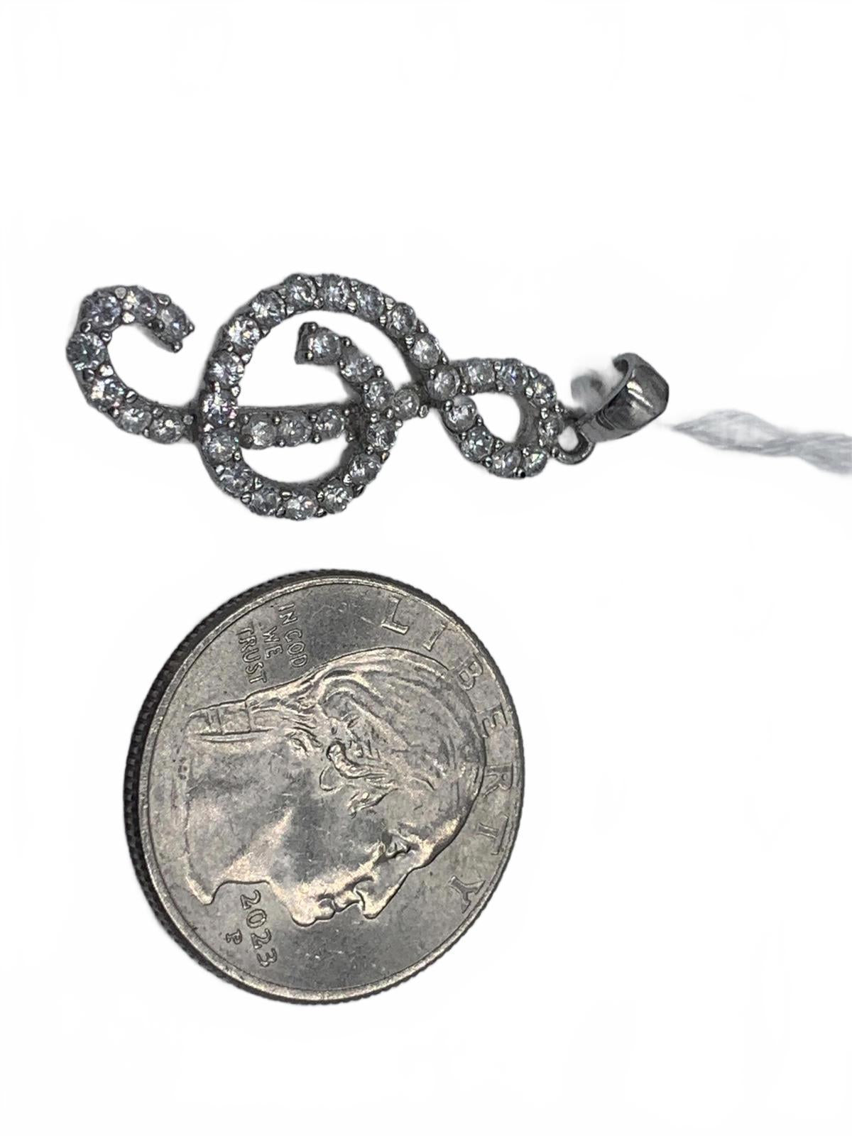 Sterling Silver & Cubic Zirconia Treble-Clef Music Motif Pendant