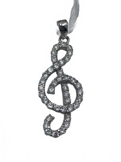 Sterling Silver & Cubic Zirconia Treble-Clef Music Motif Pendant