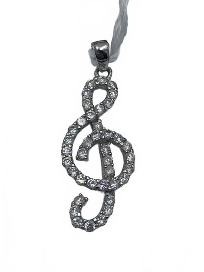 Sterling Silver & Cubic Zirconia Treble-Clef Music Motif Pendant