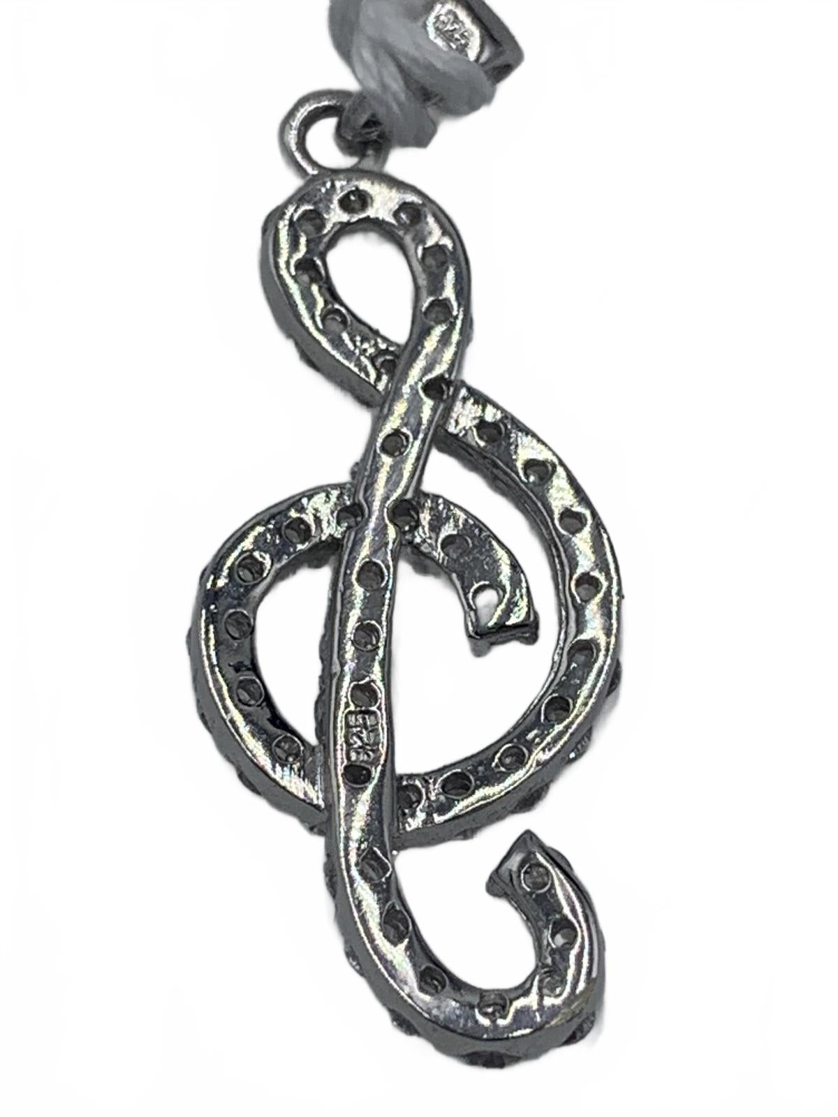 Sterling Silver & Cubic Zirconia Treble-Clef Music Motif Pendant