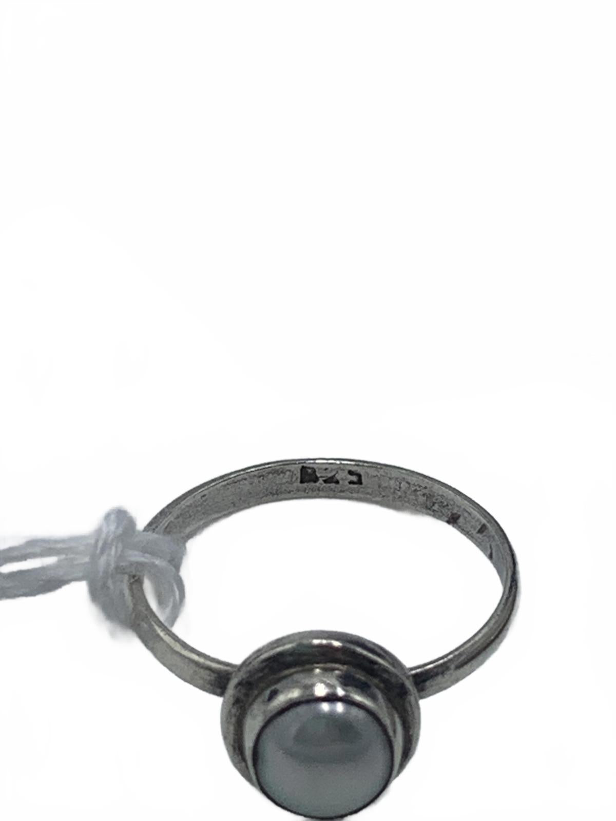 Bezel-Set Light Blue Pearl Ring in Sterling Silver