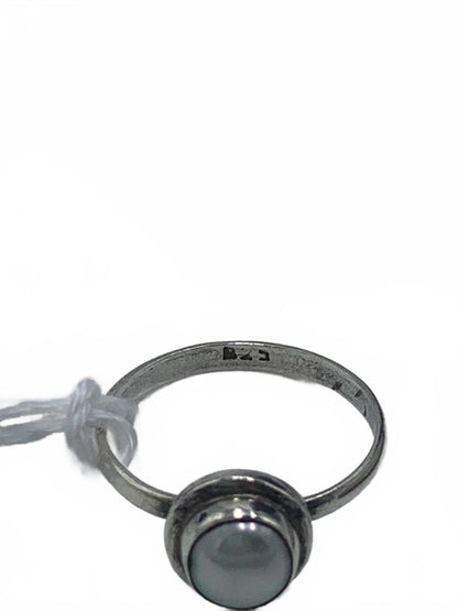 Bezel-Set Light Blue Pearl Ring in Sterling Silver