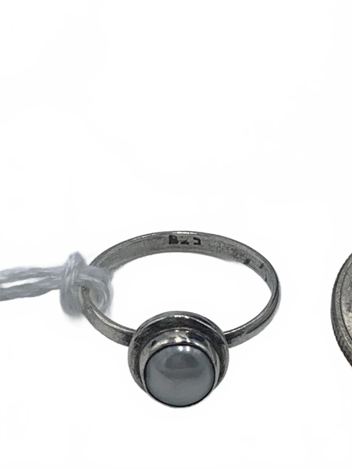 Bezel-Set Light Blue Pearl Ring in Sterling Silver