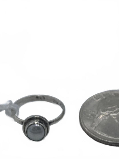 Bezel-Set Light Blue Pearl Ring in Sterling Silver