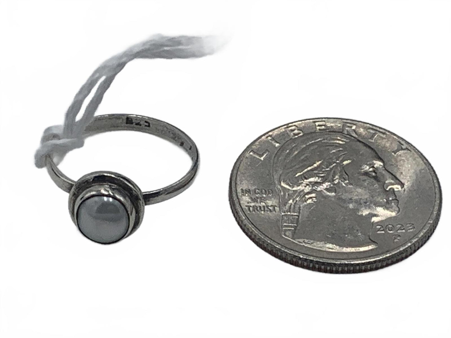 Bezel-Set Light Blue Pearl Ring in Sterling Silver