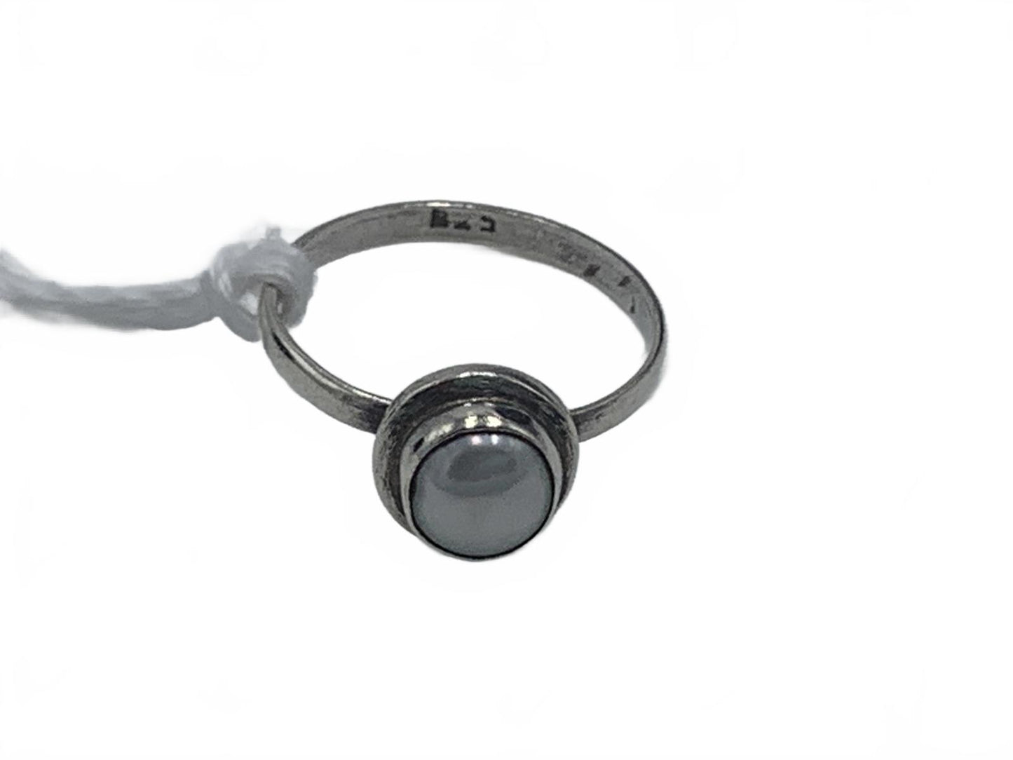 Bezel-Set Light Blue Pearl Ring in Sterling Silver